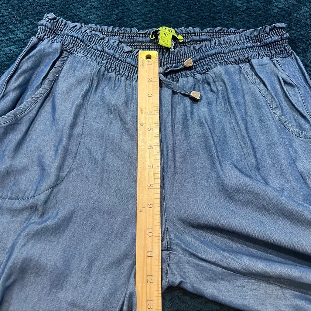 Picadilly Blue Chambray Roll Tab Straight Leg Drawstring Waist Pull On Pants 10 - Image 13