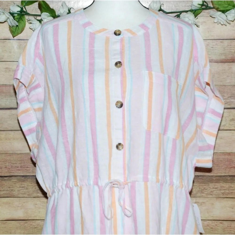 NWT Time And Tru Ladies Pink Striped Sheath Dress Size XXL Linen Blend Pockets S - Image 2
