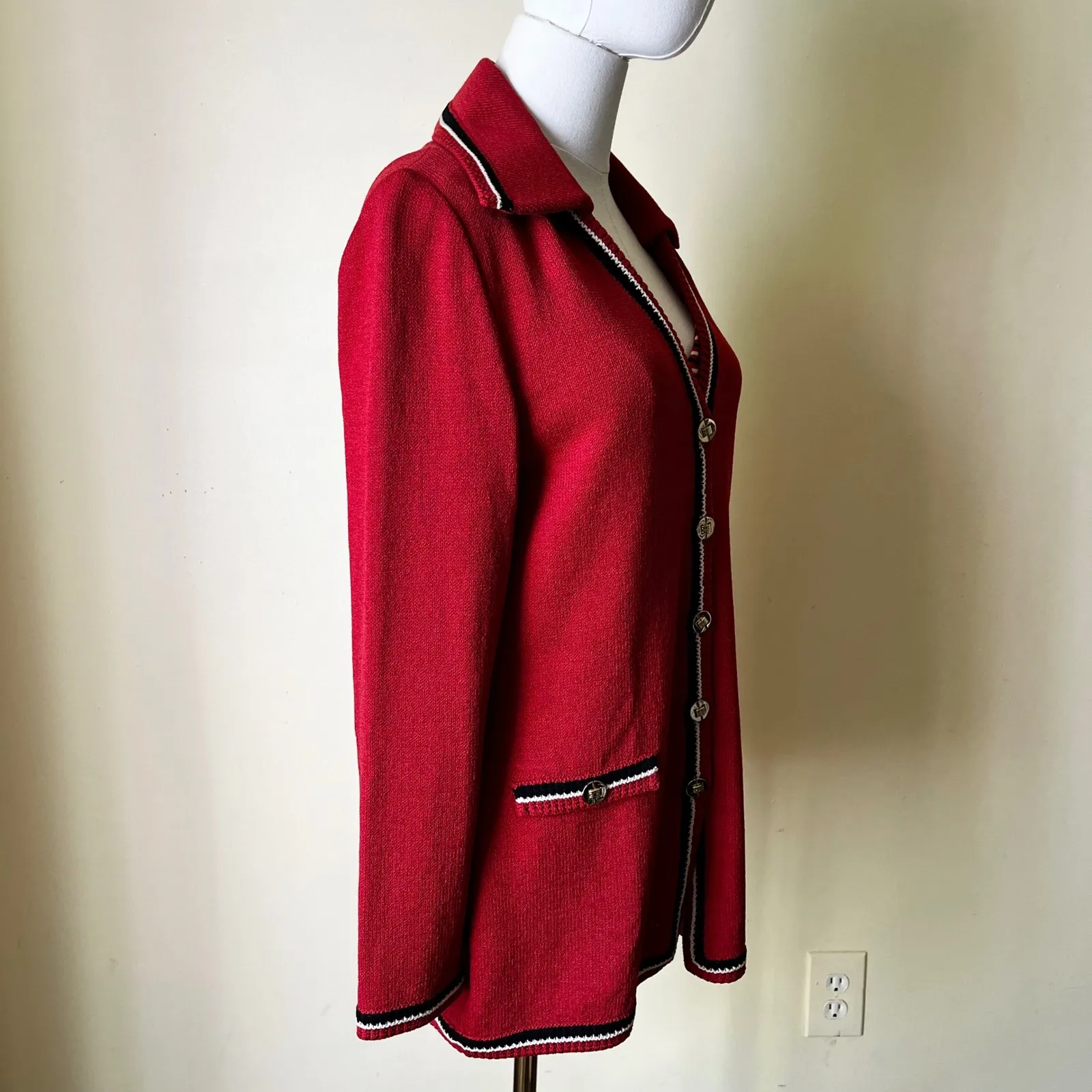 Y2K St. John Collection Red Knit Jacket & Striped Shell Set Small Santana Knit - Image 3