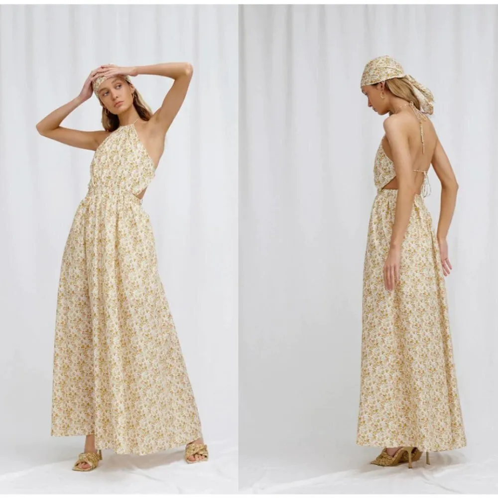 SIGNIFICANT OTHER Cara Floral Print Halter Neck Maxi Dress in Rosale Print US 10 Yellow - Image 15