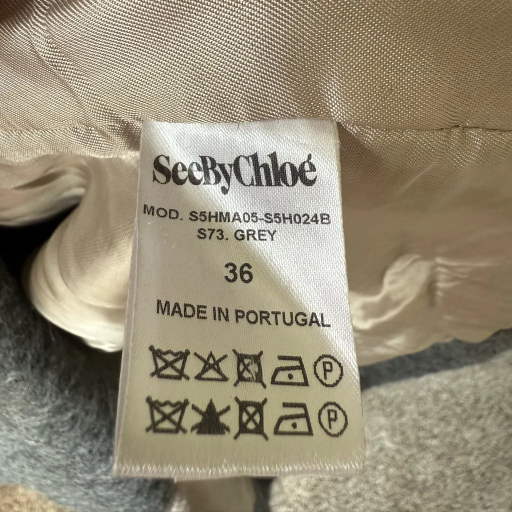 See by Chloe Alpaca Wool Matted Double Breasted Coat Gray Size 36 - Image 4