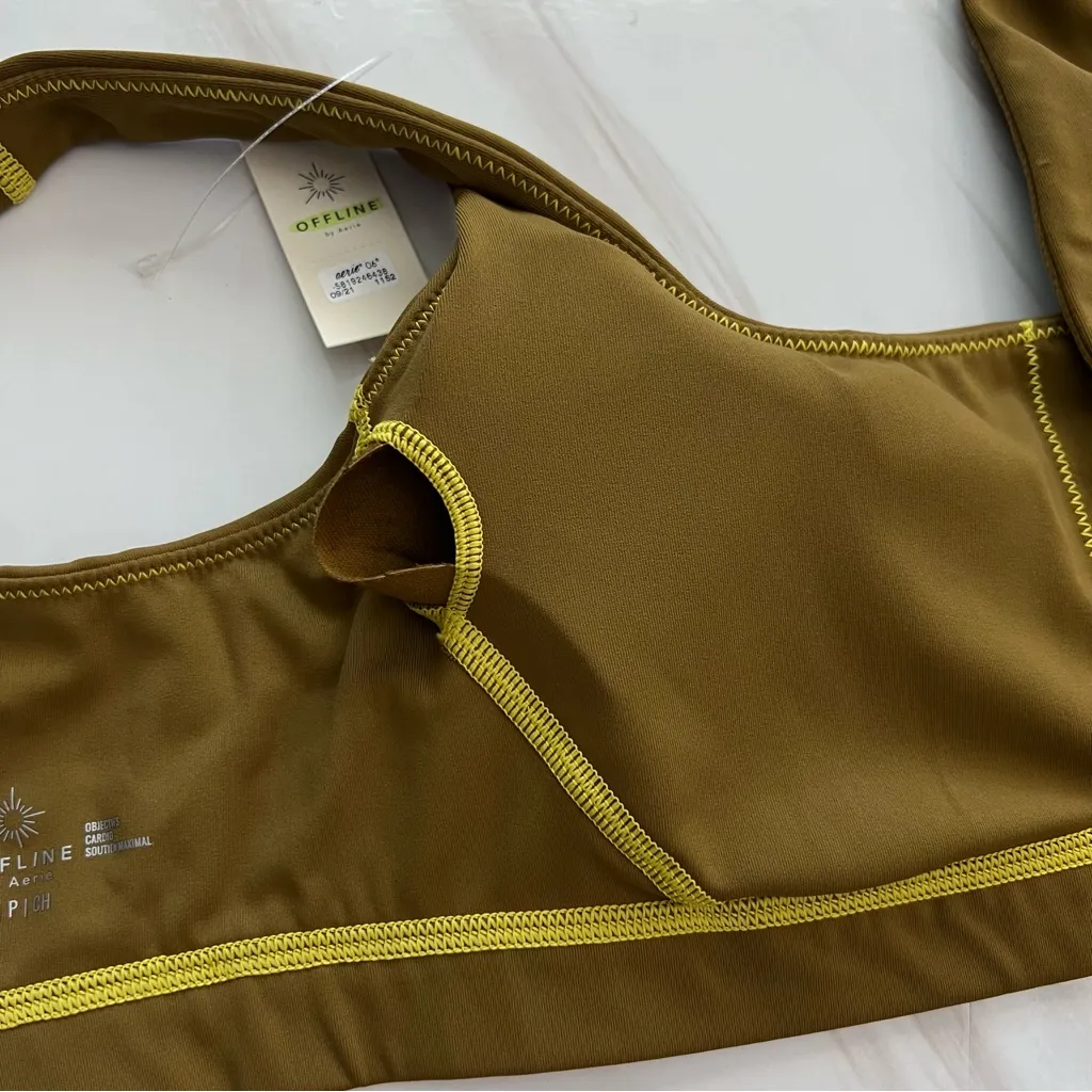 Offline by Aerie Sports Bra Size Small Sweat Cardio Most Support Brown Mustard - Image 7