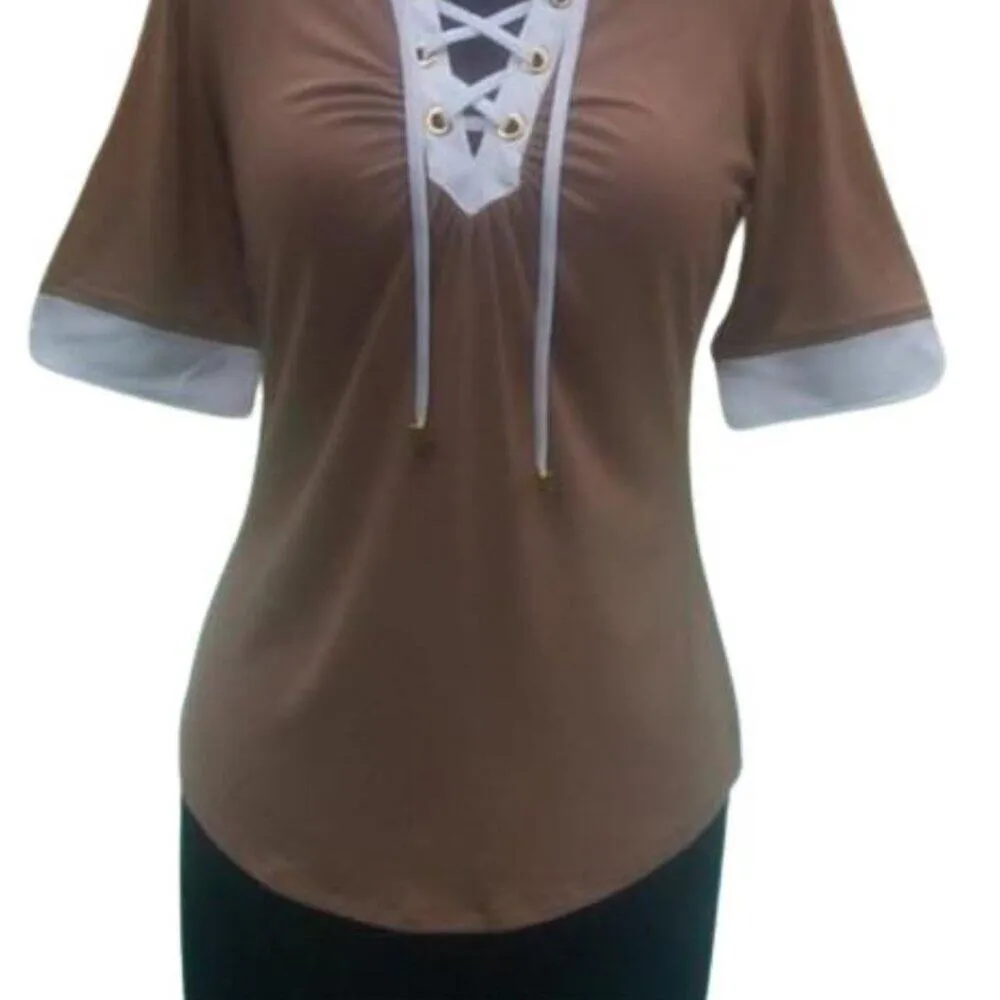 Cache Brown Lace Up Front Ruched Bust Stretch Top New Rayon Spandex $88 NWT - Image 4