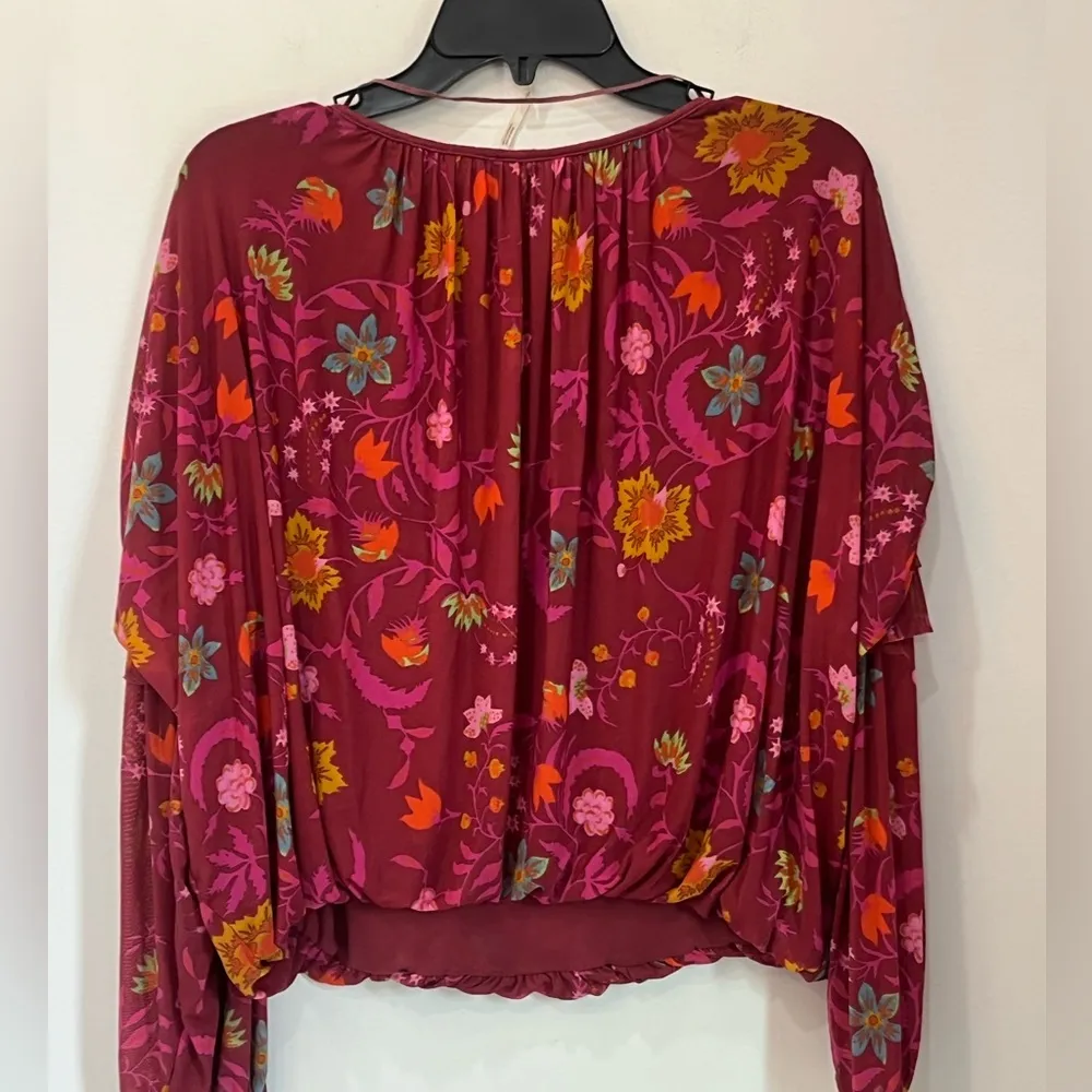 Free People “Wildflower Honey” Nylon Mesh Floral Top size small - Image 5