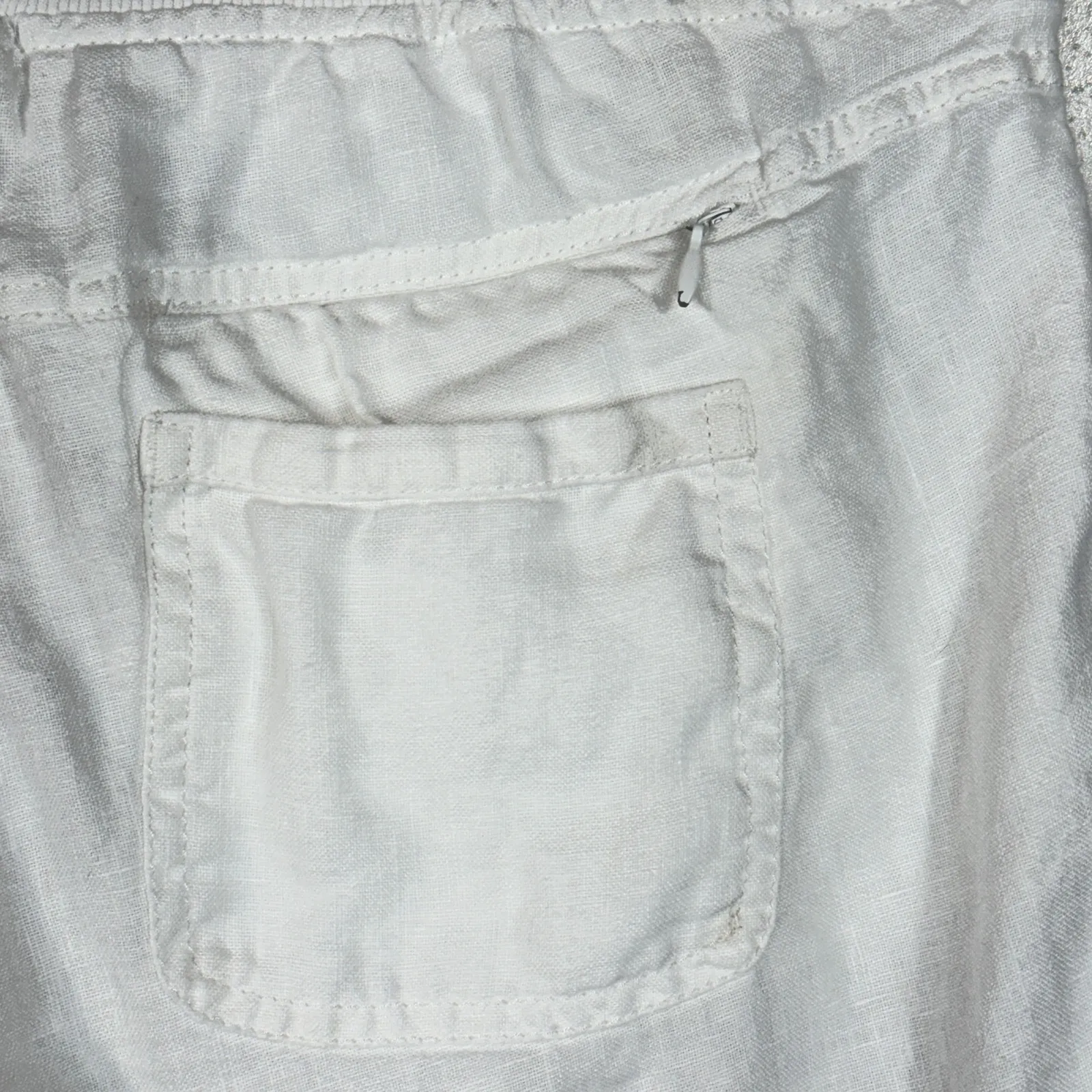 Athleta SZ 2 Linen Creston Shorts Pull-On Pocket Lightweight Elastic Waist White - Image 3