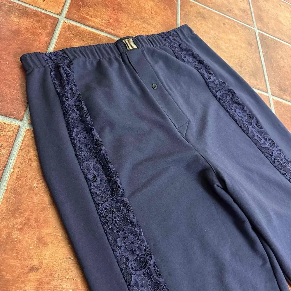NWT Fenty Navy Elastic Waistband Lace Detail Pants Size US 38 - Image 2