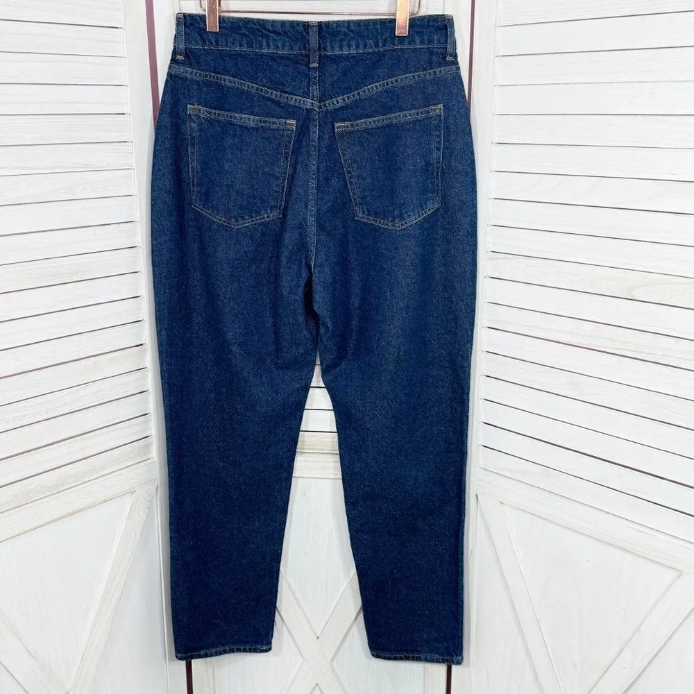 H&M High Rise Tapered Baggy Jeans Dark Blue Size 10 Relaxed Ankle - Image 8