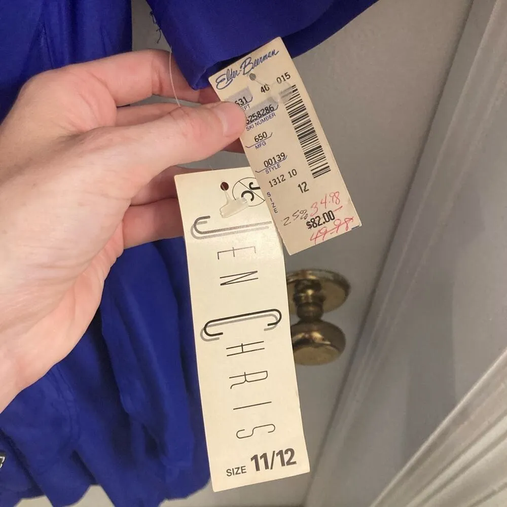 Vintage Deadstock Royal Blue Collared Faux Wrap Shirt Dress - Image 3