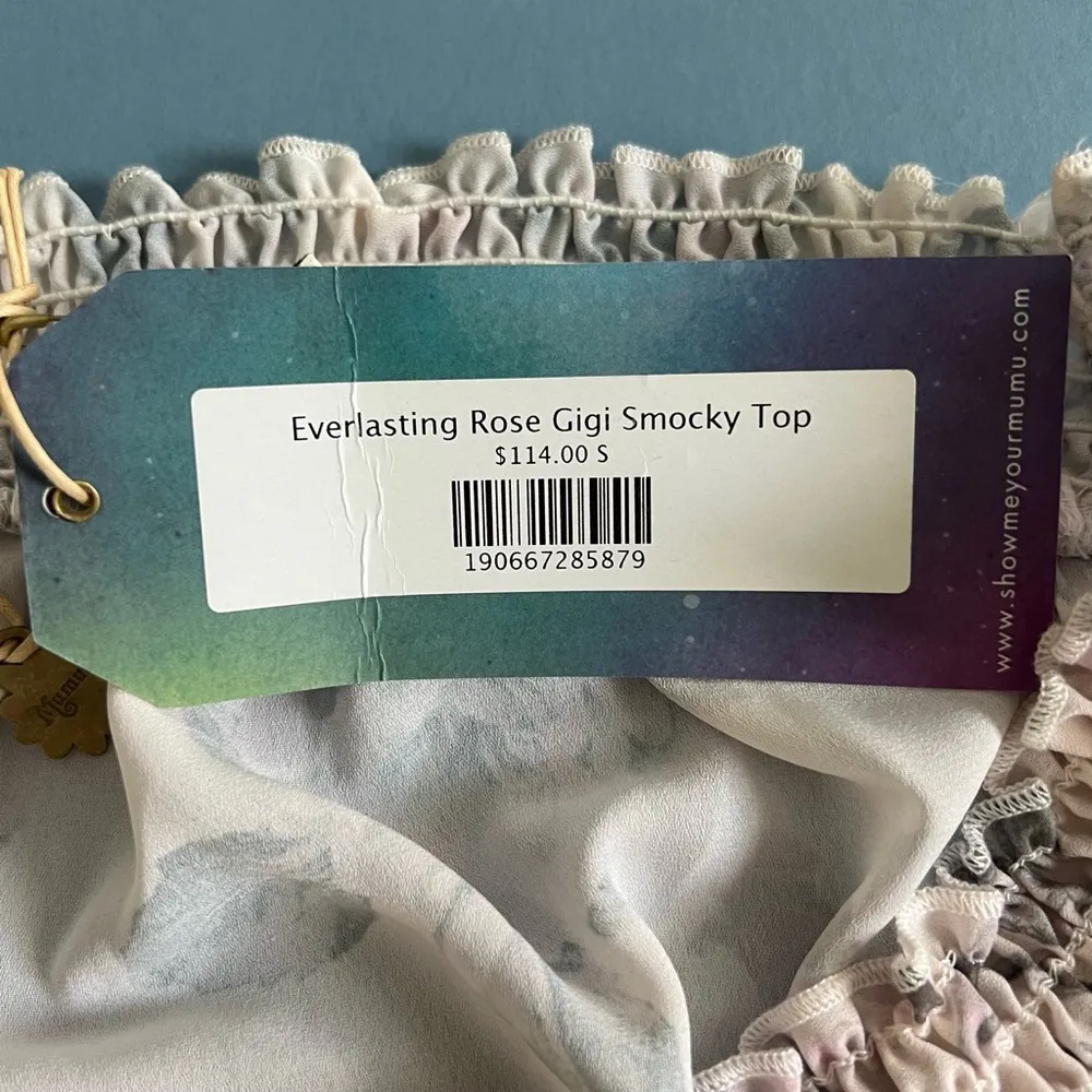 NWT Show Me Your Mumu Gigi Everlasting Rose Smocky Off The Shoulder Crop Top - Image 6