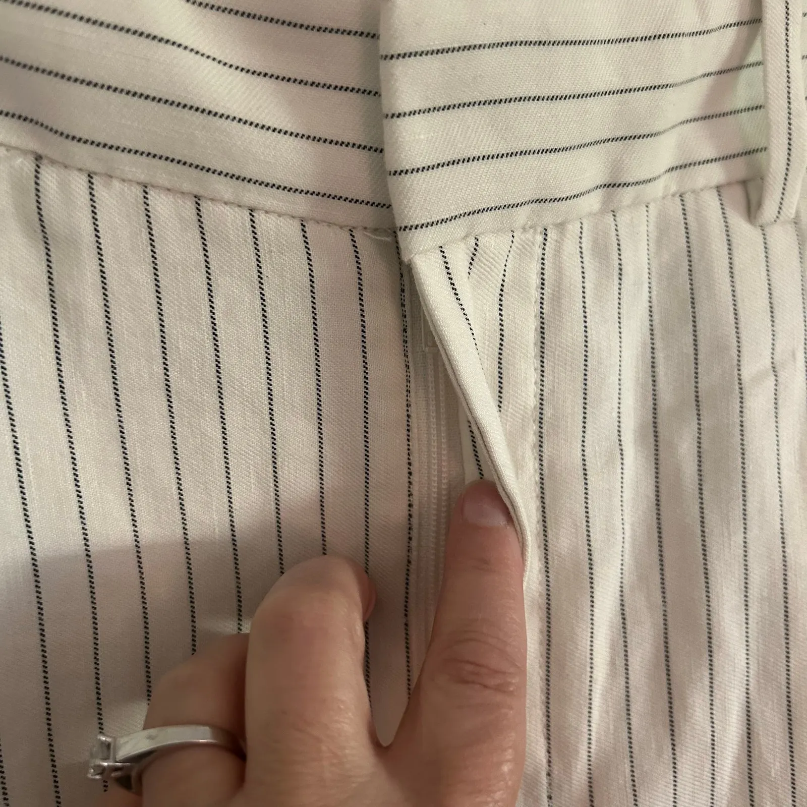 Madewell The Harlow Super Wide Leg Ivory Black Pinstripe Linen Blend Pants 4 New - Image 4