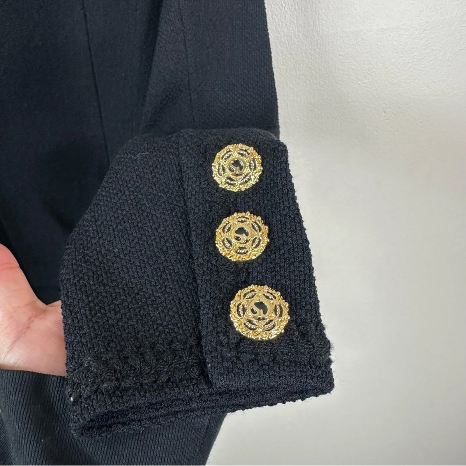 St. John Collection Jacket Womens 4 Black Knit Full Zip Up Chain Link Button - Image 8