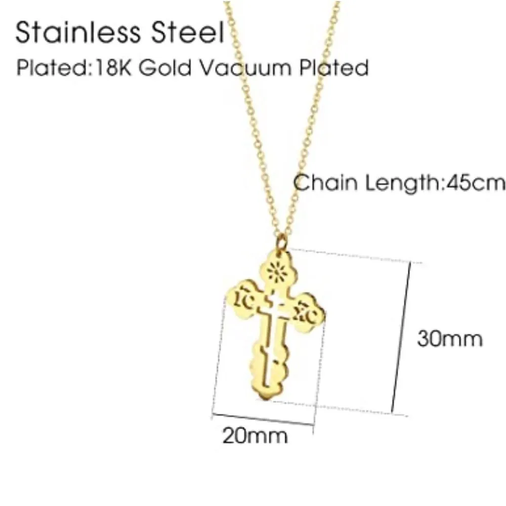 Orthodox Christian Cross Necklace Religious IC XC Pendant Gold Plated 316L 18-20 - Image 13