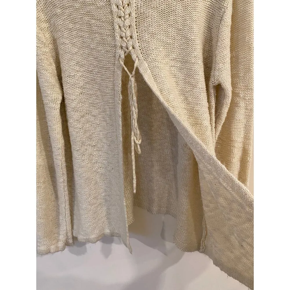 She + Sky Long Sleeve Lace Up Back Tunic Sweater Cream Women's Size Large - Image 7