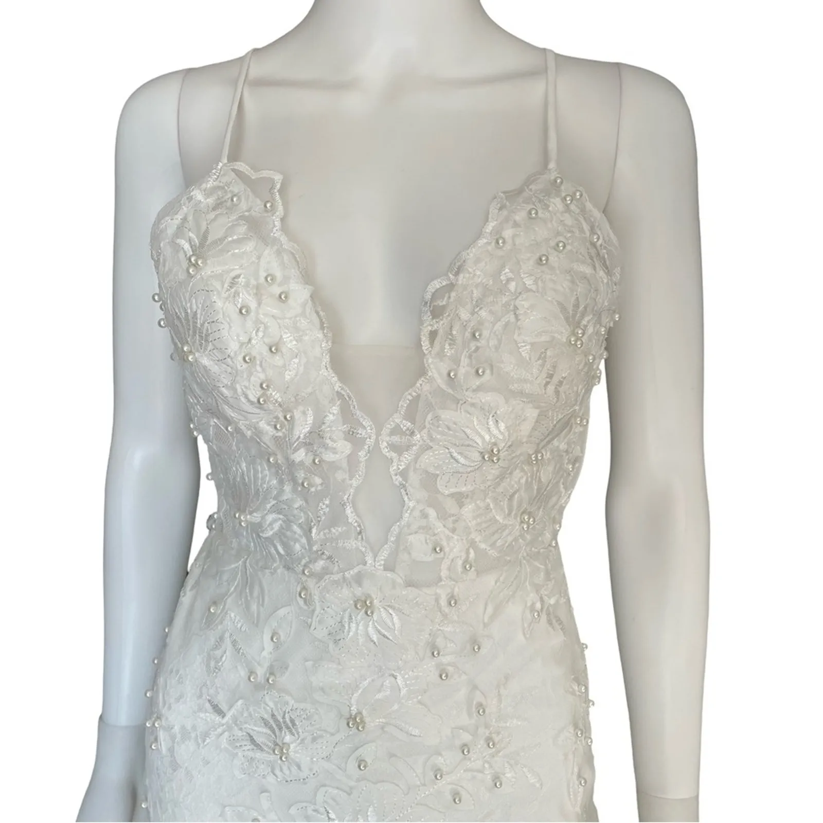 Lulus Enchanting Eternity Ivory Pearl Lace-Up Backless Maxi Dress Women’s Sz 2 - Image 7