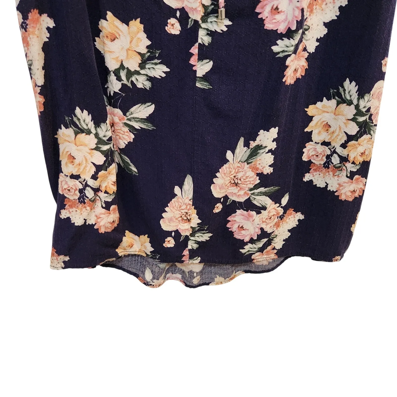 Buffalo David Bitton Blue Floral Tie Neck Button Front Blouse Casual Top Medium - Image 4