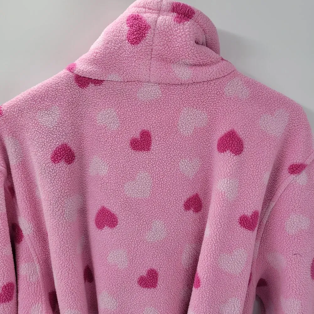 Pink VS Robe with Belt Womens 1x Hearts Thick Fleece Full Length Pockets Winter - Image 13