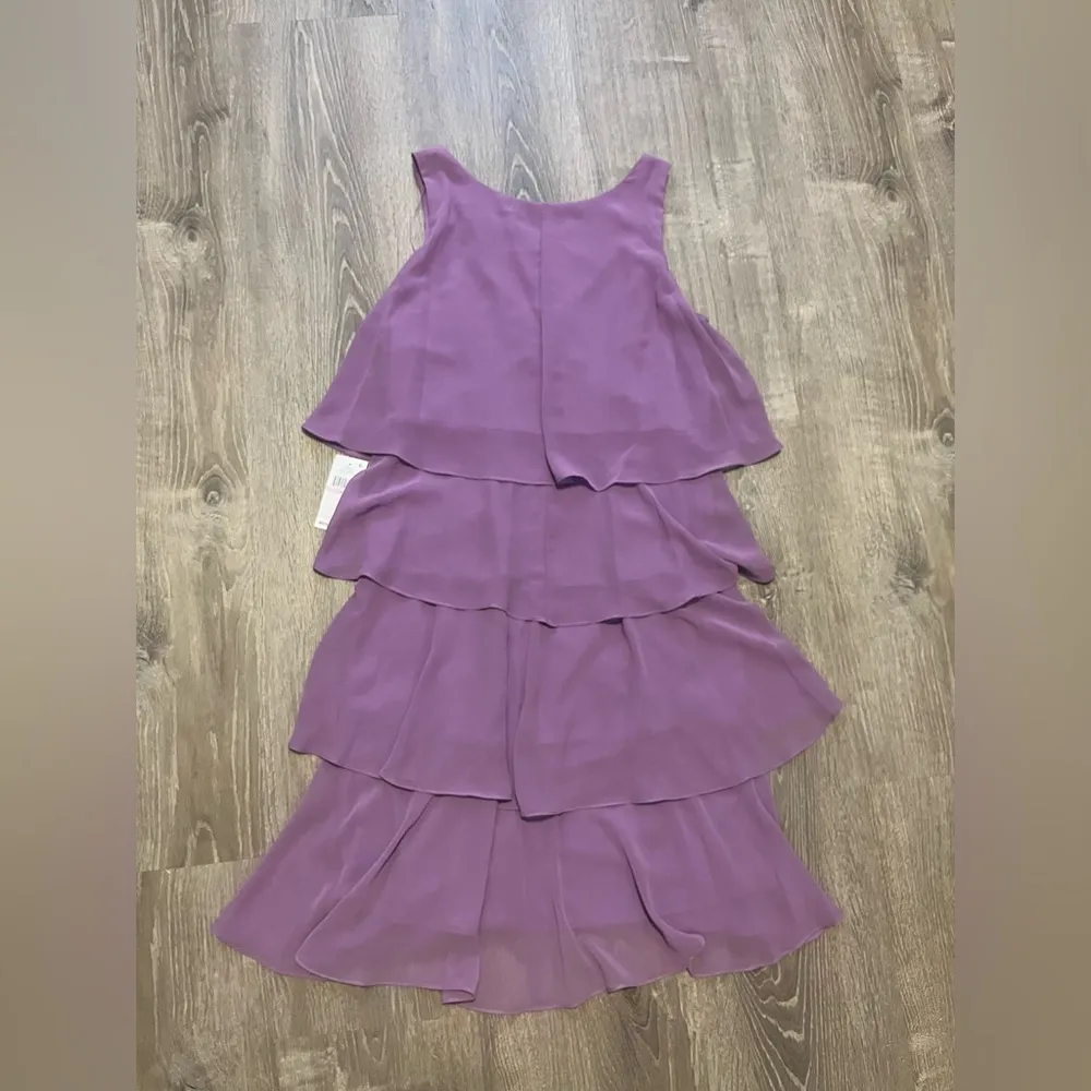 SLNY Tulip Tiered Chiffon Shift Dress Purple Rhinestones Accent Lined Size 6 NWT - Image 11