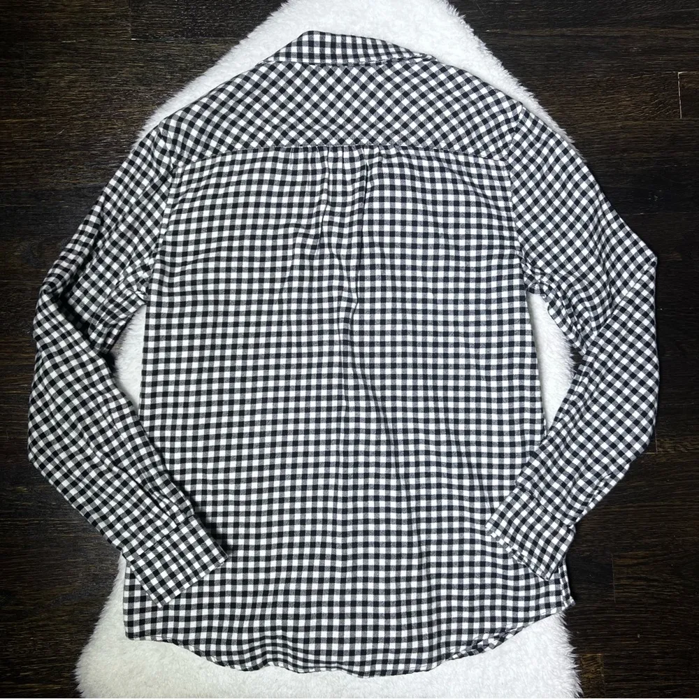 Lands End Black and White Cotton Buffalo Plaid Button Up Flannel Shirt - Image 5