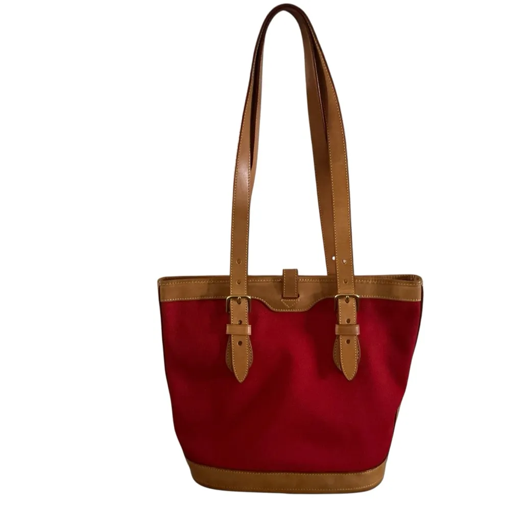 Vintage Dooney & Bourke Caro red canvas leather trim tote shoulder bag Made USA - Image 2