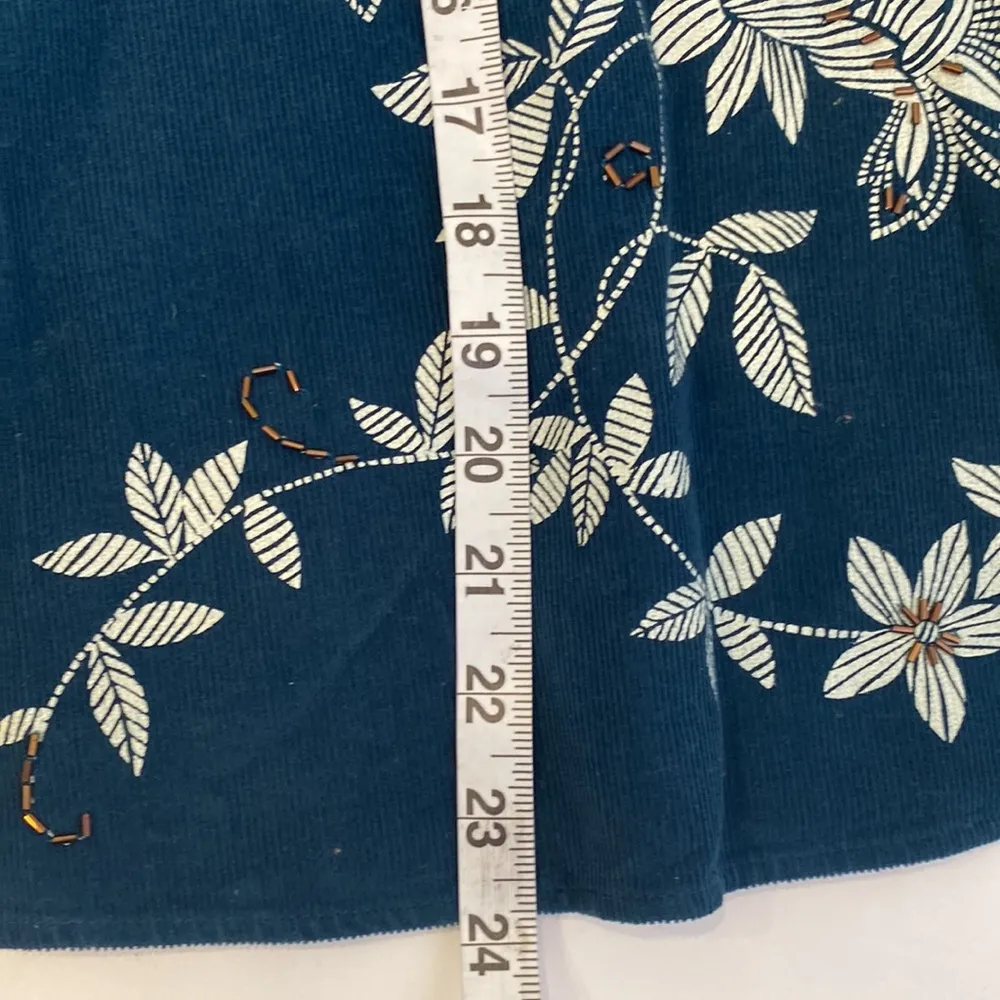 Talbots Petites Teal Corduroy A-Line Floral Beaded Midi Skirt EUC Sz 14P - Image 10