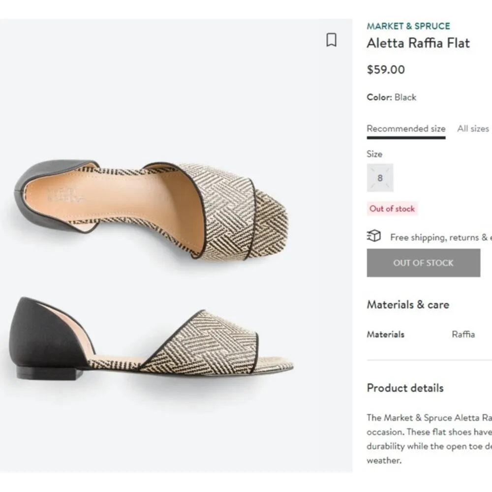 Market & Spruce SIZE 8 Aletta Raffia Flat - Stitch Fix Round Open Toe Low Heel - Image 2