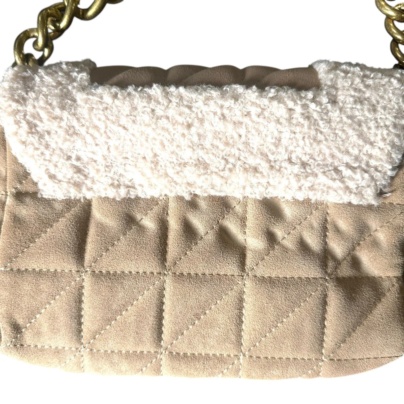 ZARA Quilted Shearling Shoulder Bag‎ Tan - Image 3