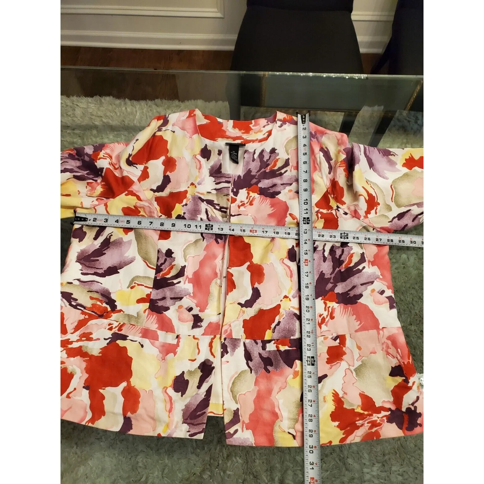 Maggie Barnes Women's Multicolor Floral Linen Long Sleeve Hook Front Jacket 2X - Image 8