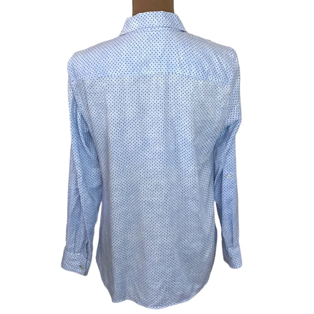 Talbots casual cotton button down shirt micro maple leaf print beige blue sz S - Image 2