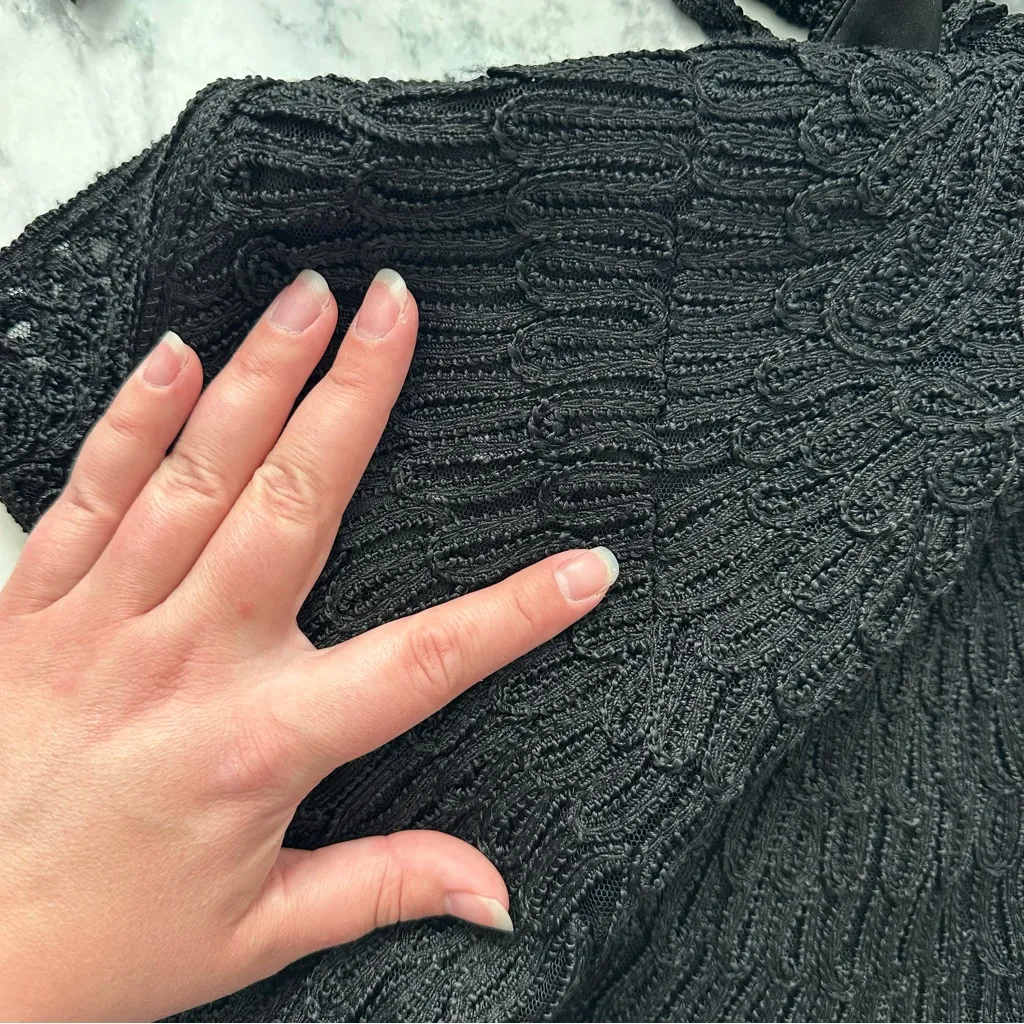 Sue Wong Vintage Black Crochet Halter Dress - Image 13