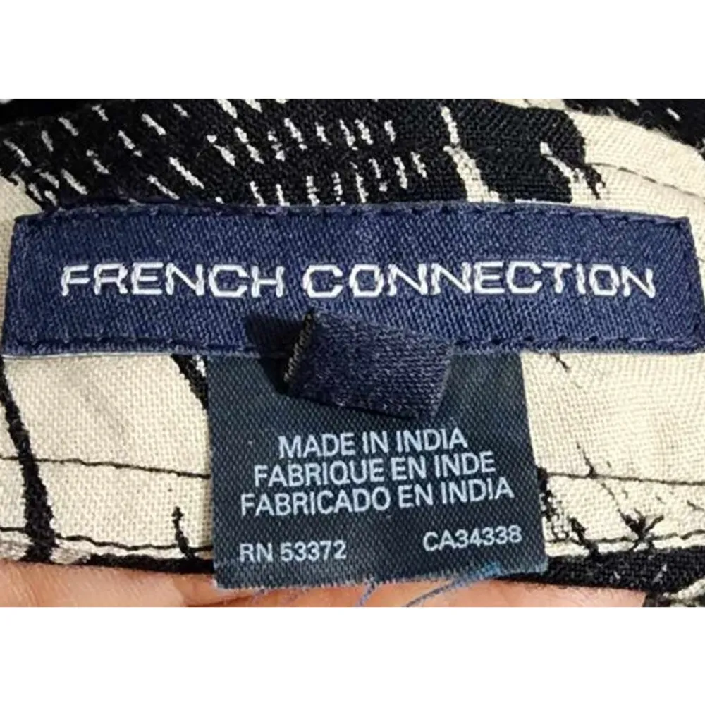 French Connection Printed Strapless Square Neck Dress Black Cream 2 - Image 4