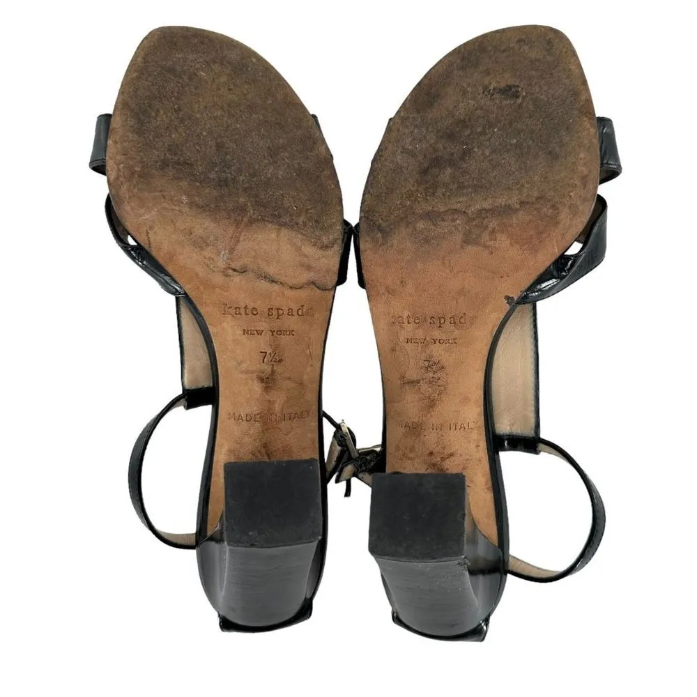 KATE SPADE Black Patent Leather T-Strap Sandals Block Heels Size 7.5 - Image 7
