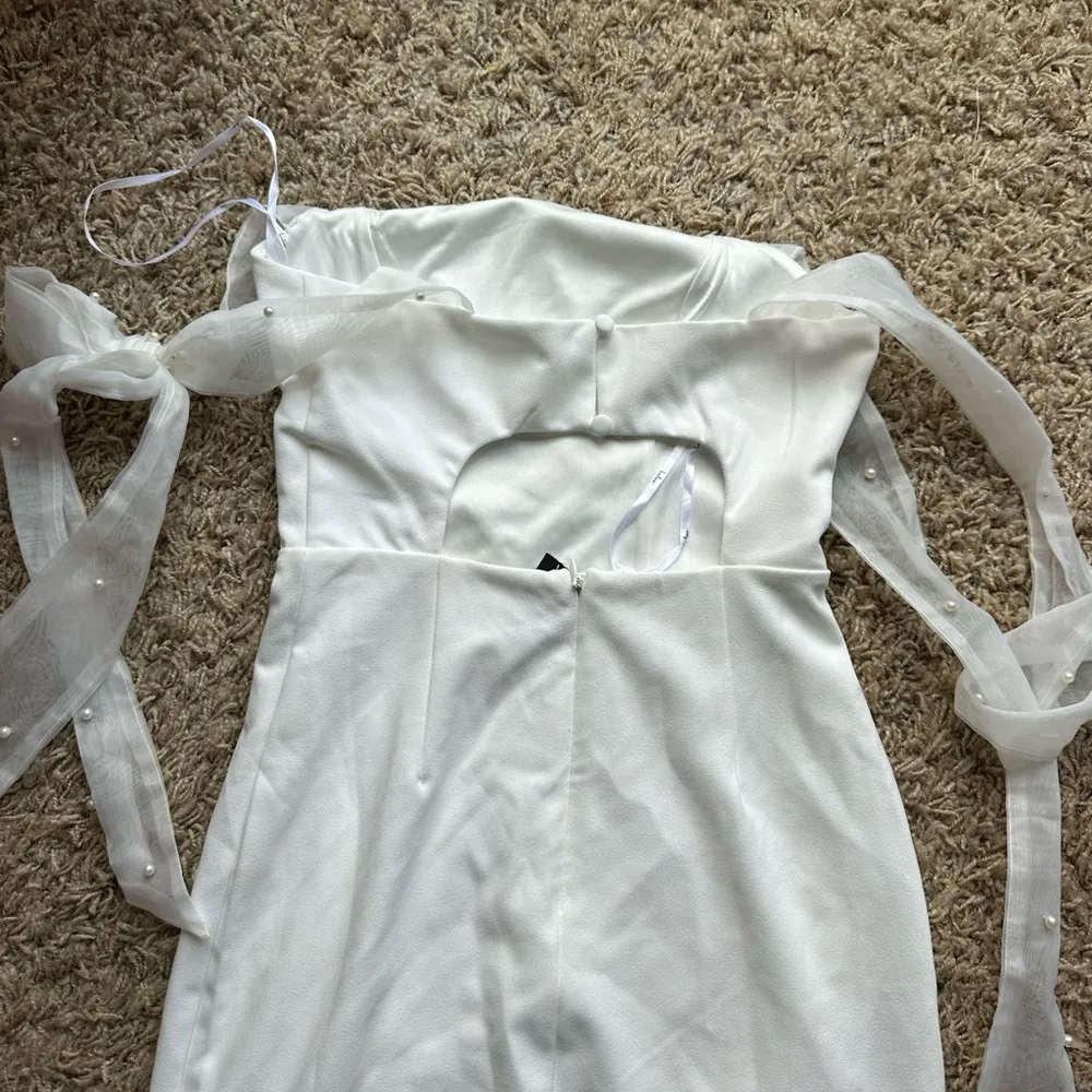 LULU’S Beaming Perfection White Pearl Organza Tie-Strap Mini Dress - Image 8