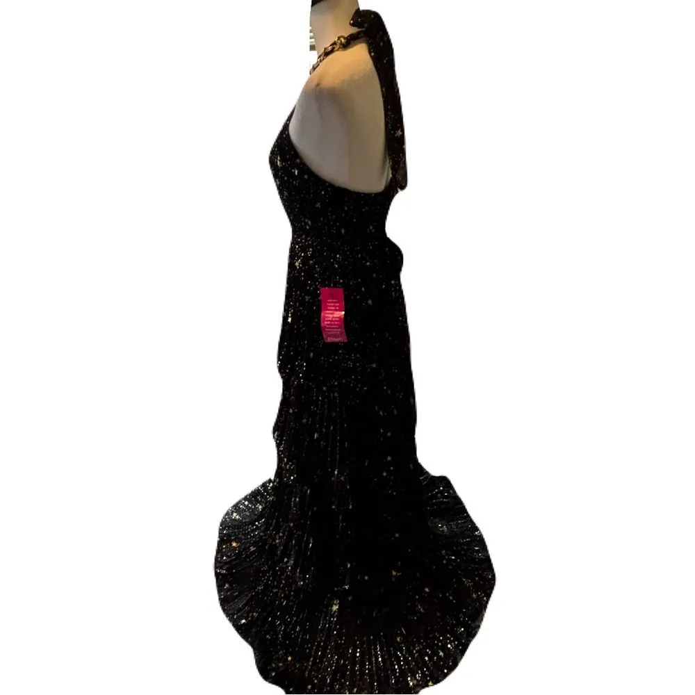 NWT Alex Marie Black and Gold Tiered Pleated Halter Maxi Dress – Size 4 - Image 7