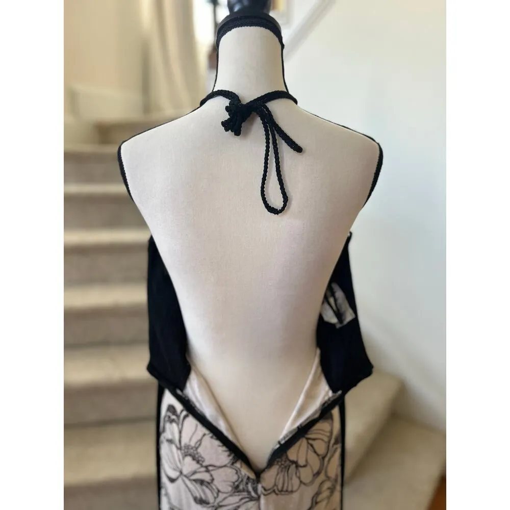 Vintage 70s Black Ribbed Metallic Knit Crochet Top Floral Maxi Skirt - Image 5