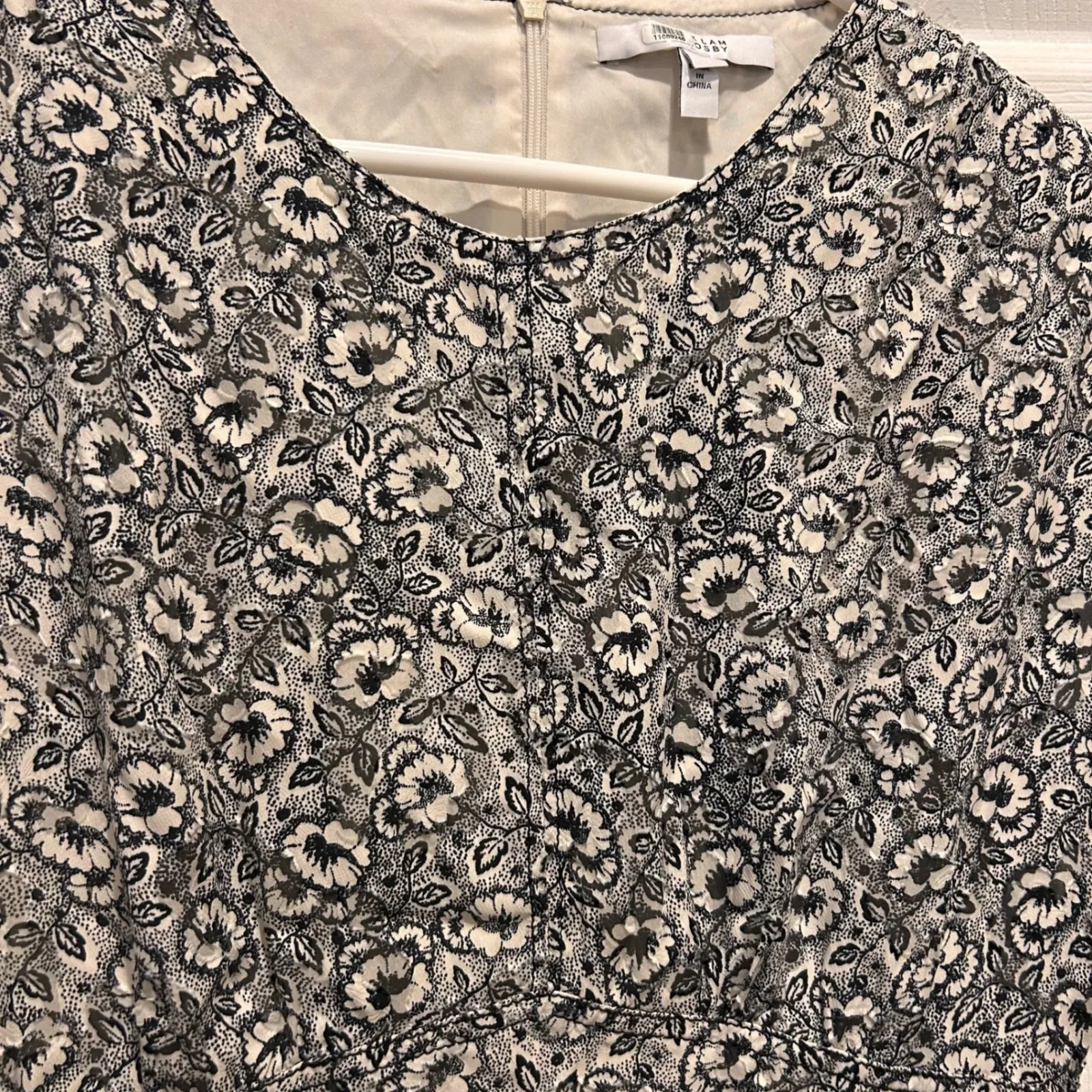 Derek Lam 10‎ Crosby Dress Size 12 Floral Print Tiered Short Sleeve Lined Silk Black - Image 4