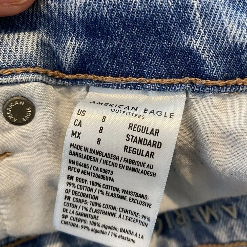 American Eagle Jeans Women  Blue Mom Straight Jean High Rise Denim Ripped Size 8 - Image 6