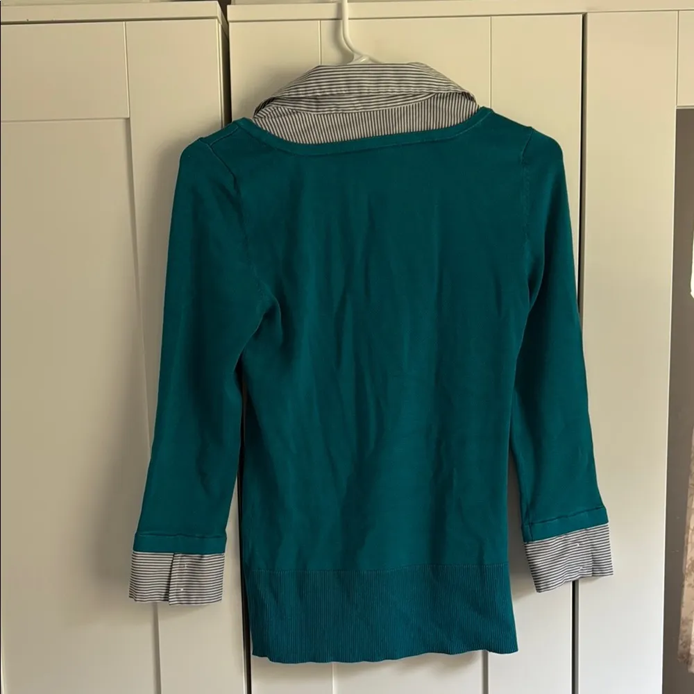 White House Black Market Teal and Black Striped Top - Image 4