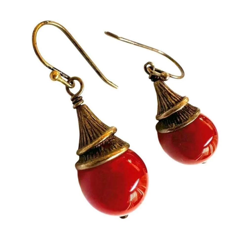 Vintage Sterling silver carnelian drop earrings Orange - Image 7