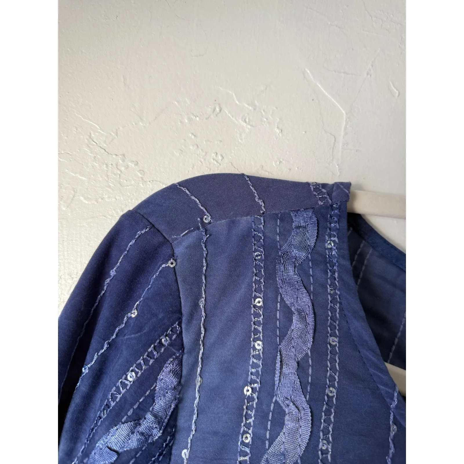 BonWorth Shirt Womens Small‎ Blue Sequin Embellished Short Sleeve Stretch Top - Image 6