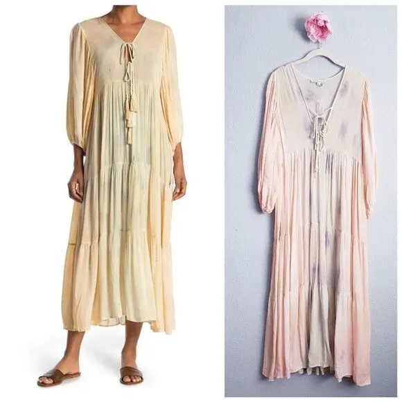 Young Fabulous & Broke Long Sleeve Pastel Tie Dye Maxi Dress - Image 2