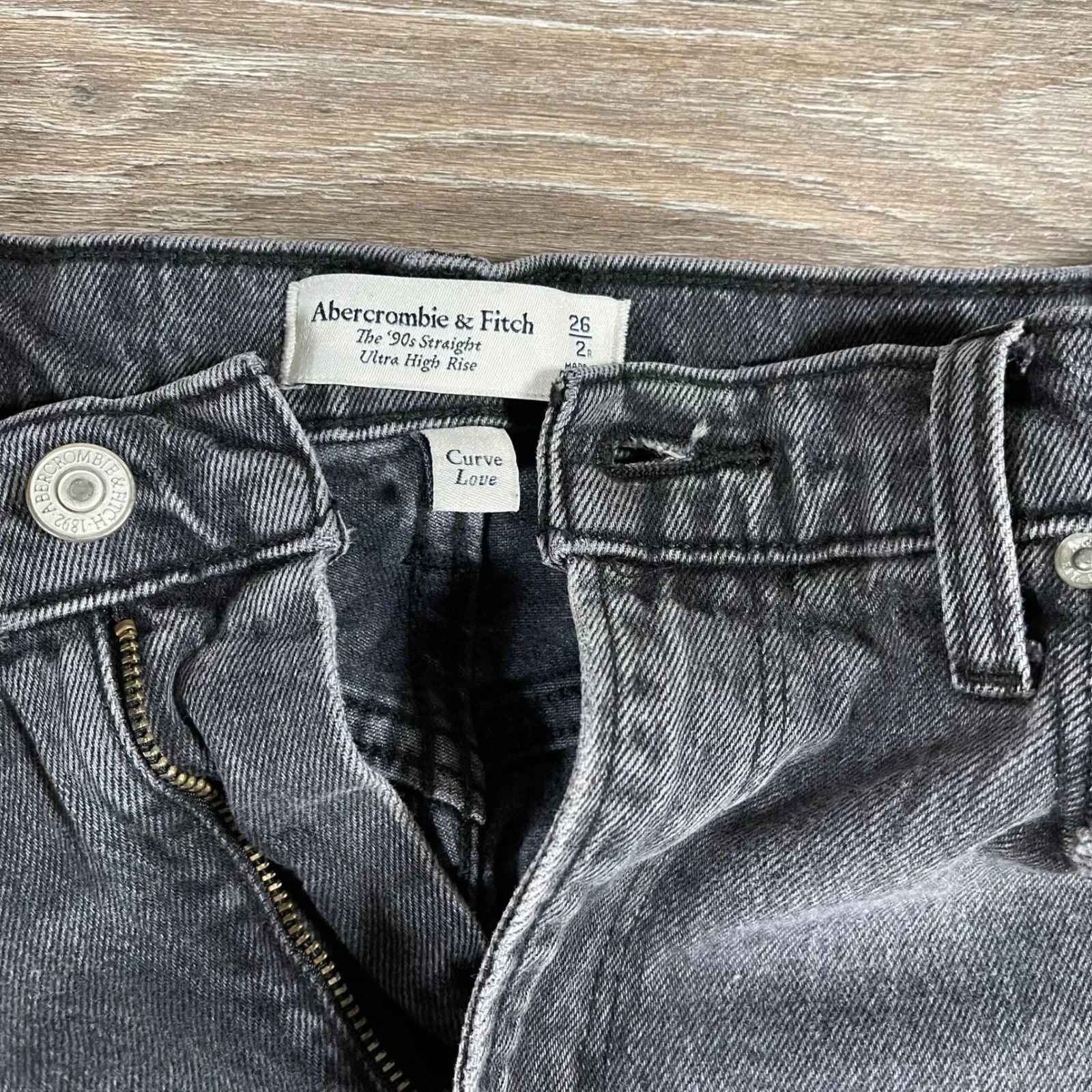 Abercrombie & Fitch Women's Jeans Curve Love‎ 90s Straight High Rise 26_2R Gray - Image 2