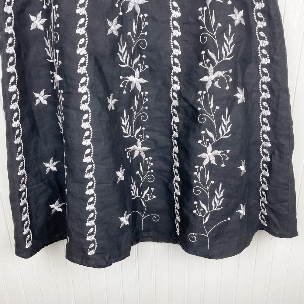 Lucy & Laurel Black and White Floral Embroidery Linen Fit & Flare Skirt Size 8 - Image 7