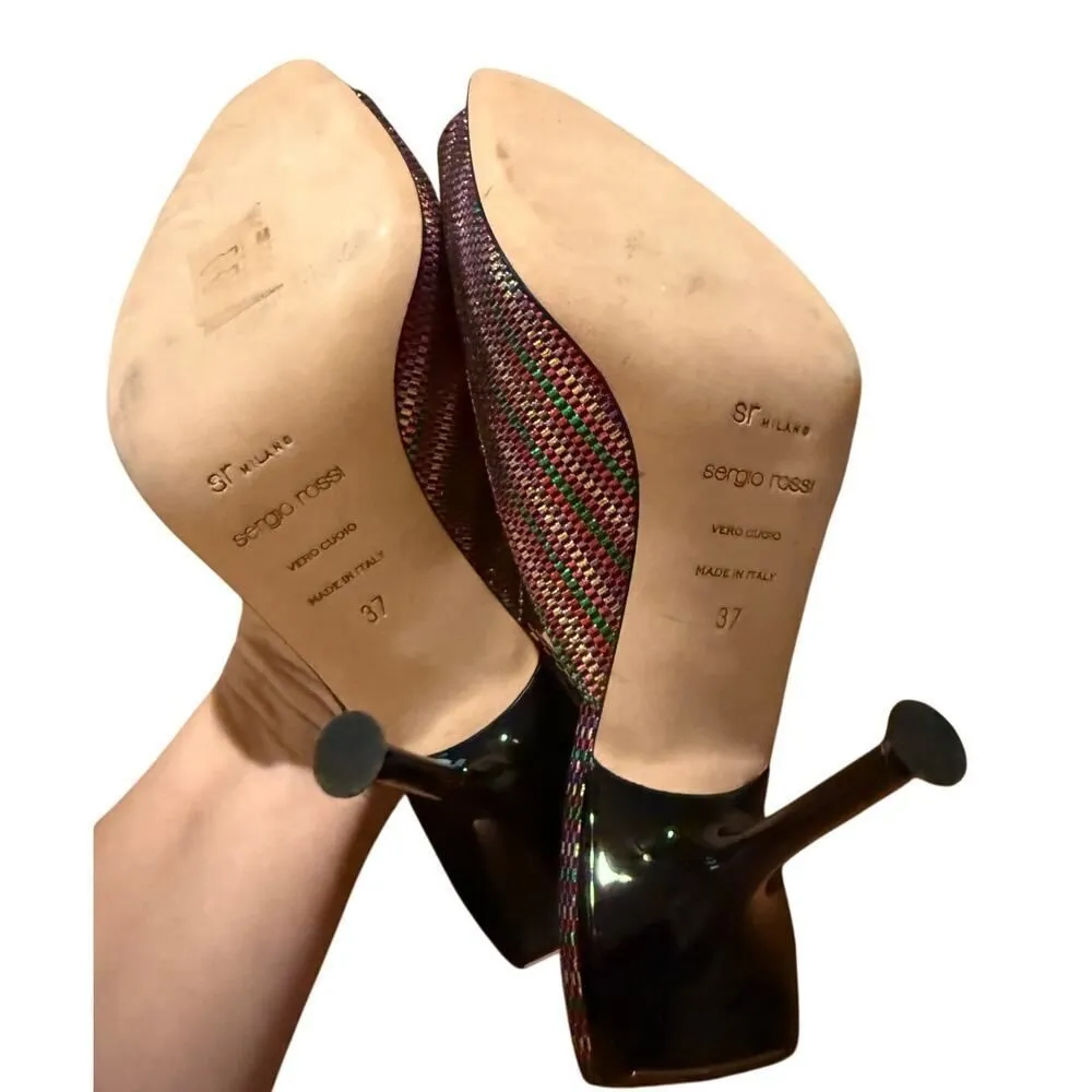 NWOB Sergio Rossi Rainbow Striped Open Toe Heels Sz. 37 (US 7) - Image 5