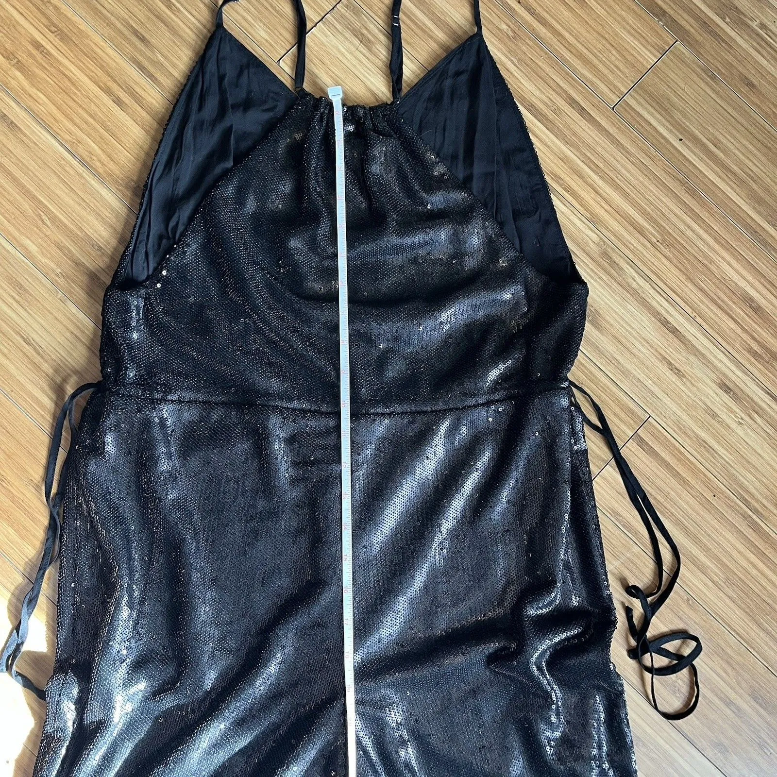 Free People Jumpsuit Womens XS New Years Black Tie Shiny Sequined Pantsuit - Image 6