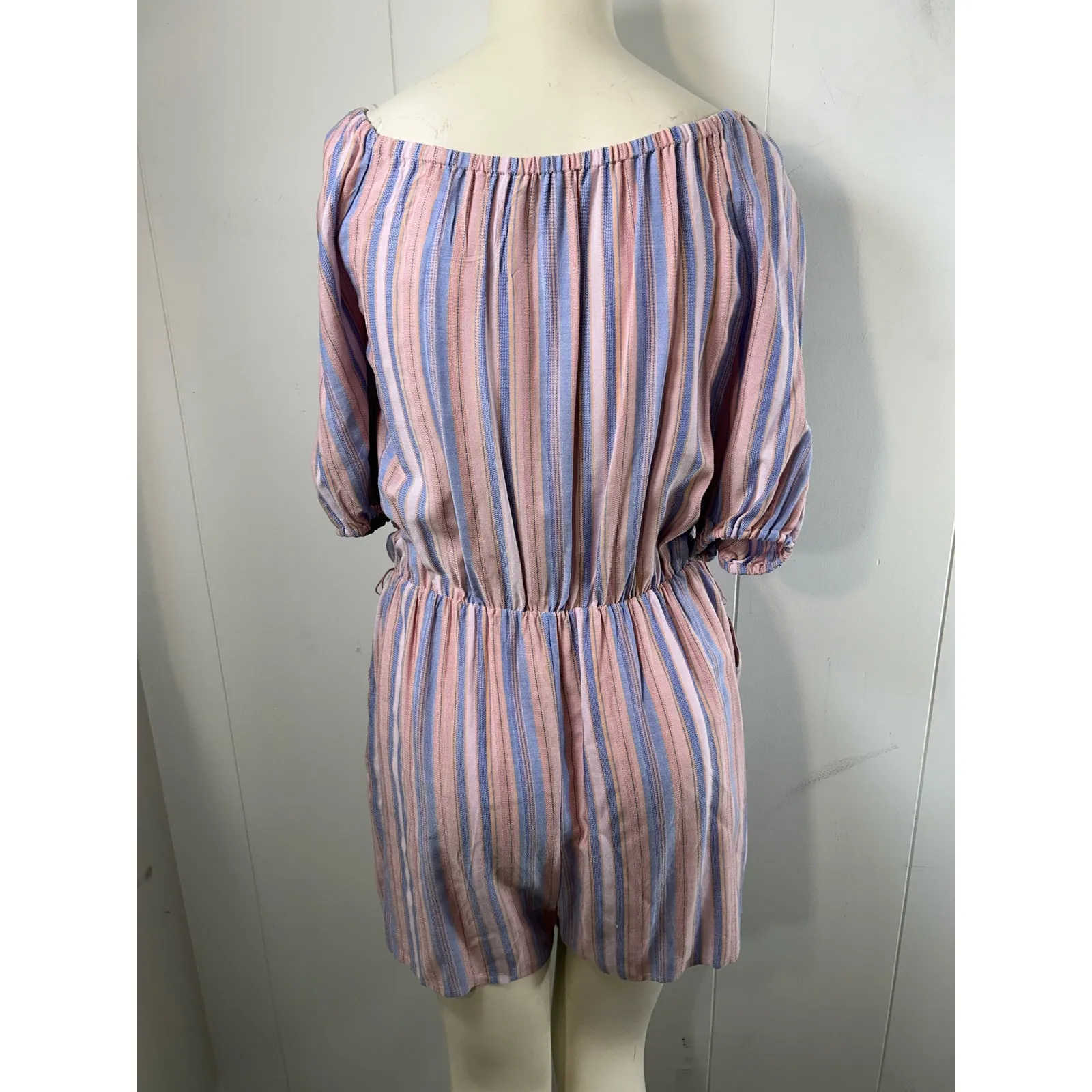 PAIGE Aubrie Stripe Self-Tie Waist Romper in Afterglow Multi Size L *No Belt* - Image 4