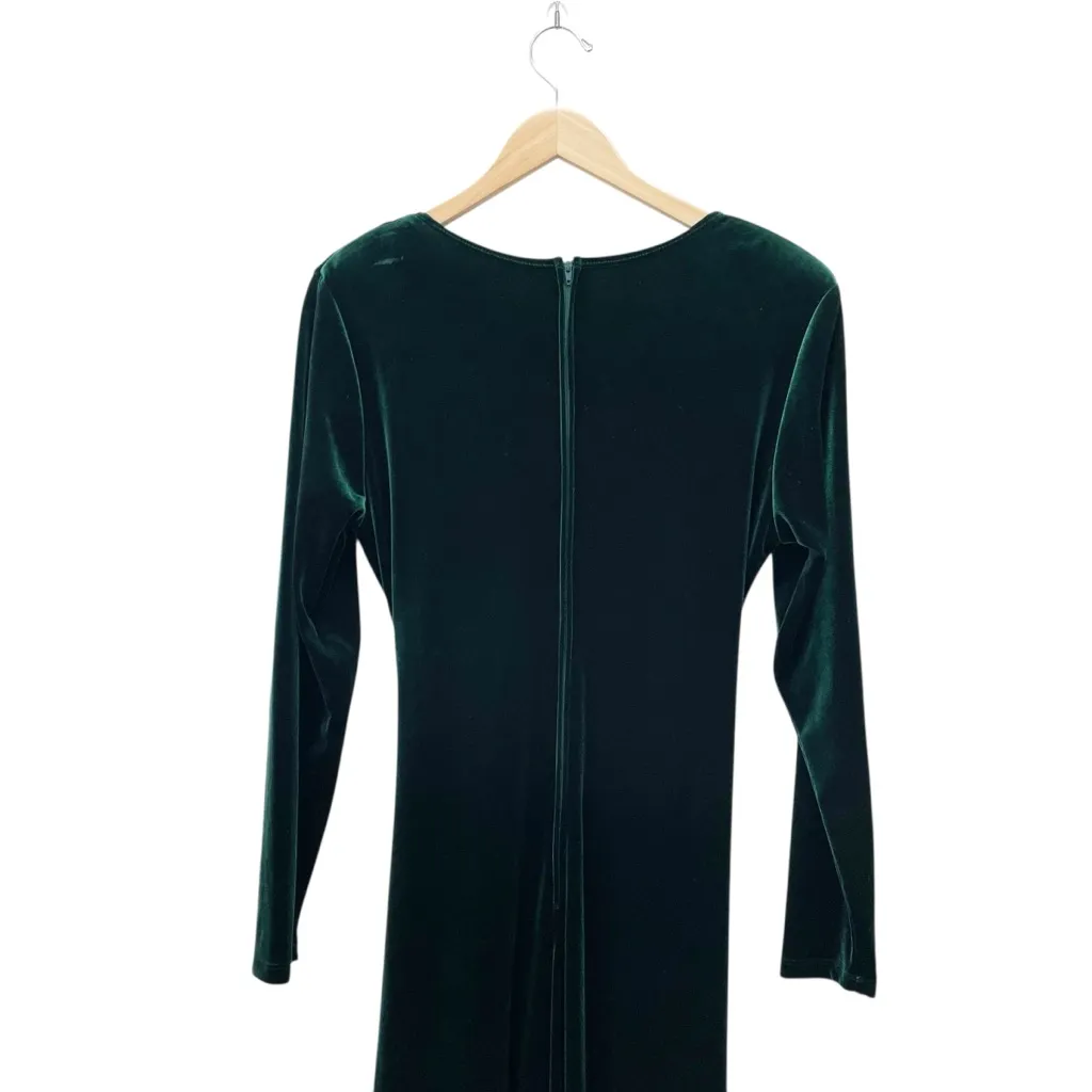 Fiesta Emerald Green Velvet Gown Size XL Long Sleeve Draped Wrap Maxi Dress VTG - Image 7