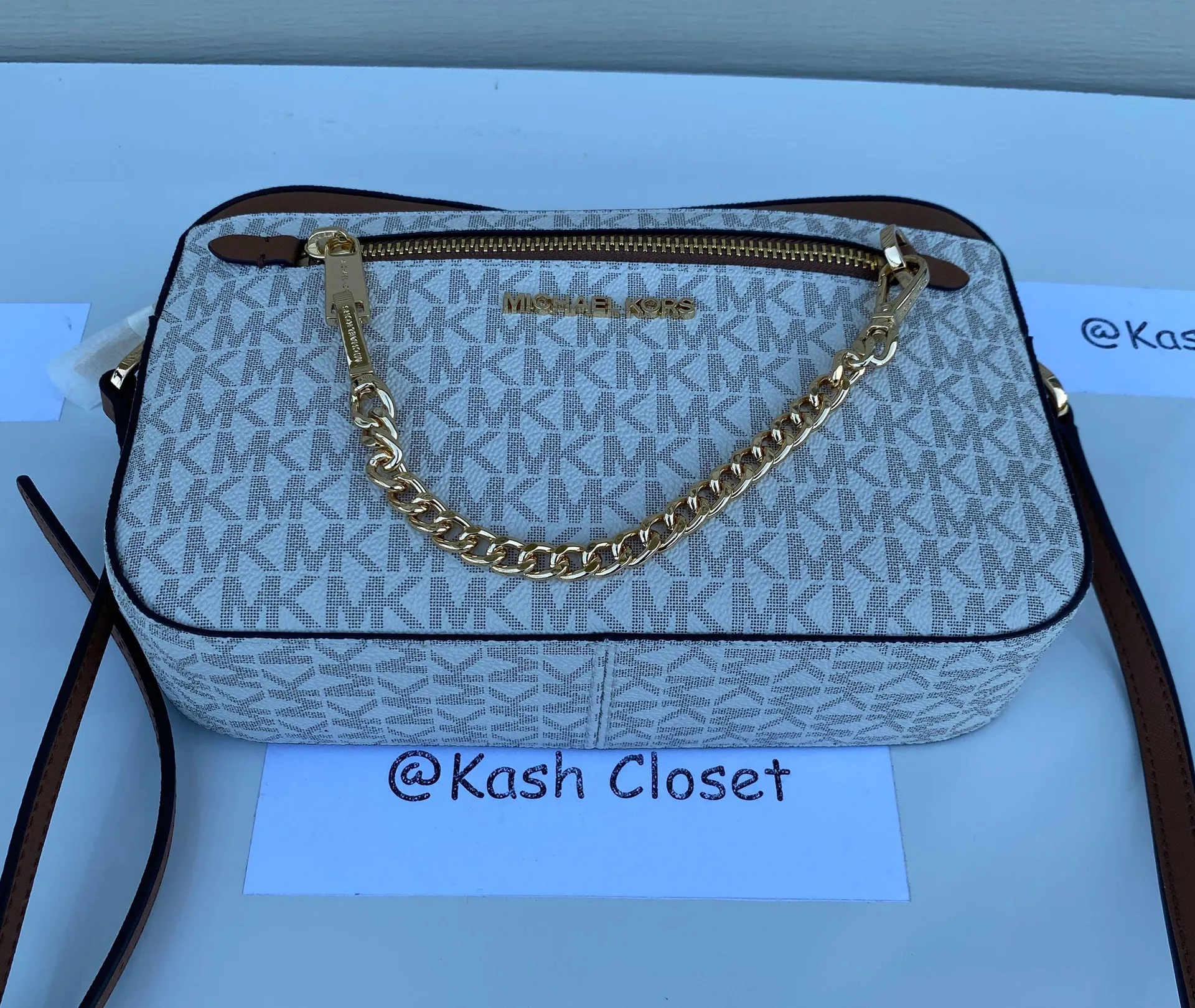 MK Jet set Large Zip Chain Crossbody - Vanilla - Image 7