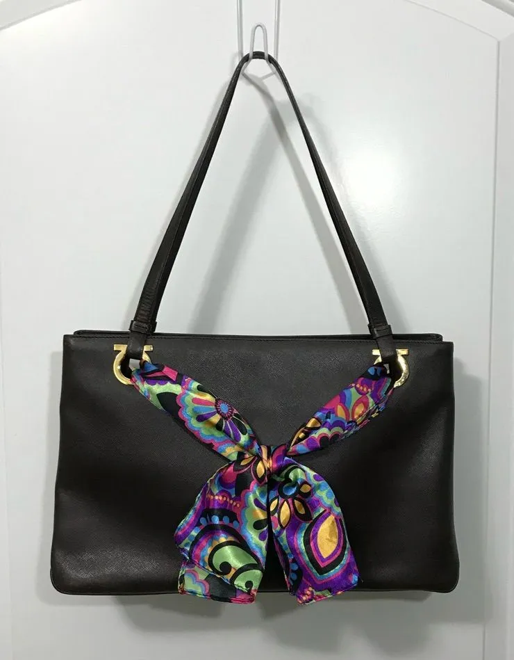 Salvatore Ferragamo Gancini Dark Brown Leather Tote Bag EUC - Image 1