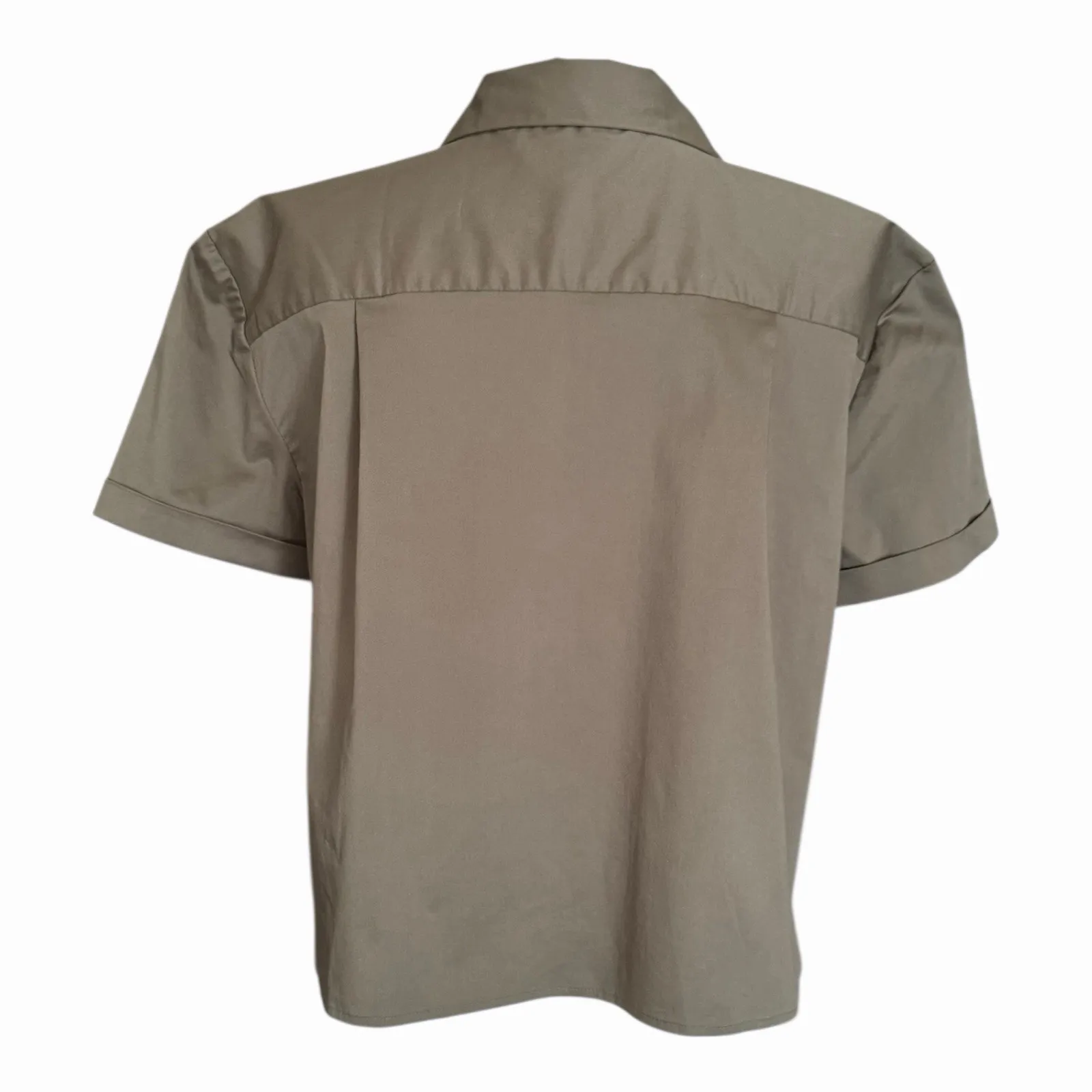 Good American NWT The Cropped Shirt Button Down Sage Collared Front Pockets - Image 5