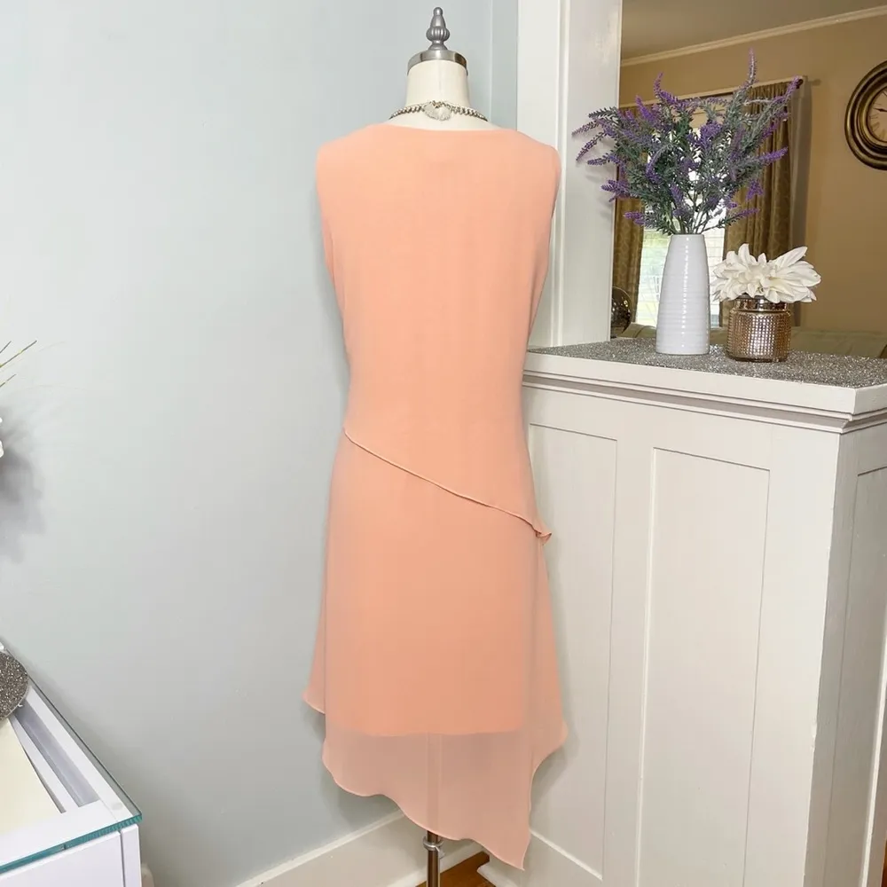 White House Black Market Asymmetrical Popover Dress Orange Peach 10 Medium - Image 7